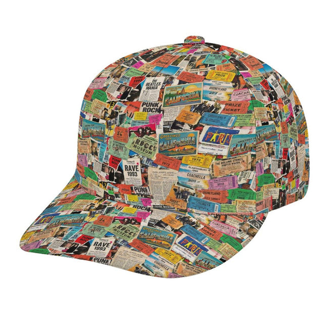Maximalist AOP Snapback for Wanderlust Dressers — Ticket To Somewhere Bent Brim Cap, Festival Travel Hat, Streetwear Statement, Outdoor Adventure Cap, Unisex Bold Print