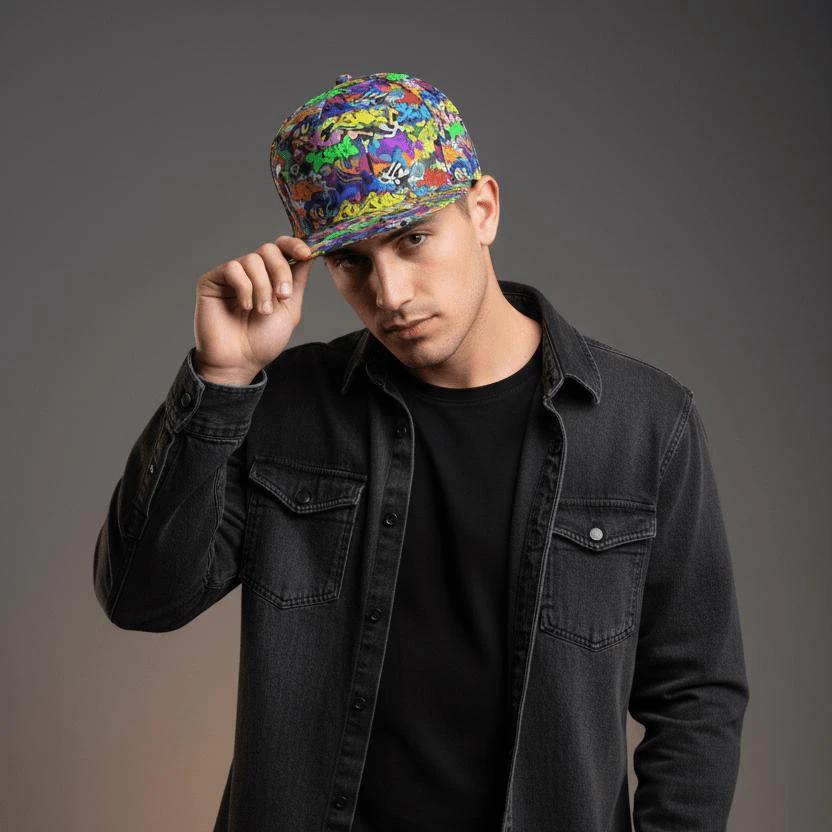 Urban Legend Graffiti Snapback - All-Over Print Flat Brim Hat for Hypebeasts, Skaters & Streetwear Collectors by Aesthetic Rebellion