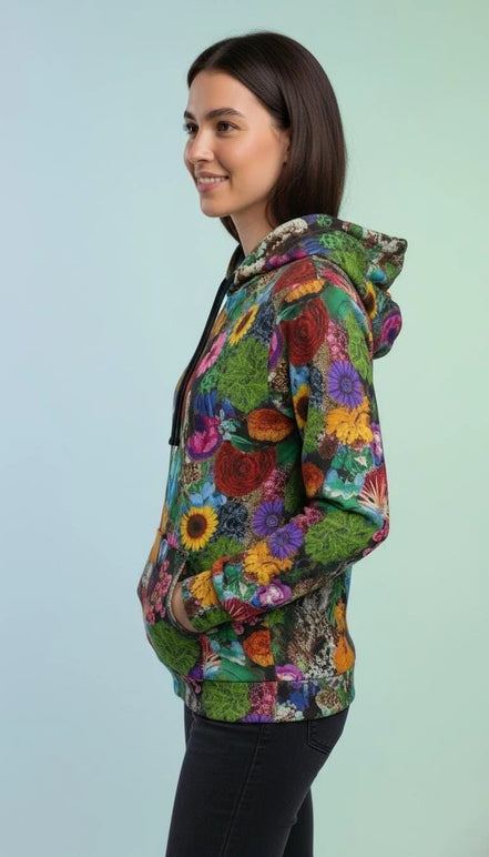 Maximalist Wildflower Botanical Athletic Hoodie - High-Performance Floral Sweatshirt for Fitness & Nature Lovers by Aesthetic Rebellion