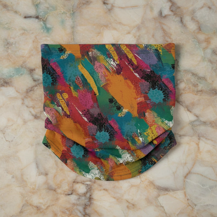 Painted Camo Neck Gaiter — Multicolor Brush-Dab AOP Face Cover for Festival, Trail & Slope Days | Aesthetic Rebellion