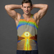 Digital Sunrise Psychedelic Tank Top - Vibrational Gradient Summer Top for Road Trips & Beach Vibes by Aesthetic Rebellion