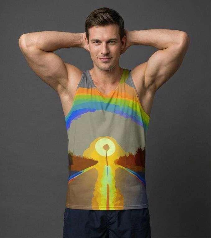 Digital Sunrise Psychedelic Tank Top - Vibrational Gradient Summer Top for Road Trips & Beach Vibes by Aesthetic Rebellion