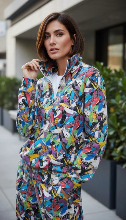 Digital Impasto Paint Stroke Half-Zip - Heavyweight Cotton Pullover for Fine Artists & Curators by Aesthetic Rebellion