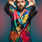 Vibrant Abstract Satin Pajama Set - Luxury All-Over Print Loungewear for Bold Sleepwear by Aesthetic Rebellion