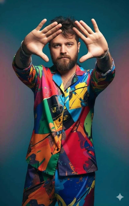 Vibrant Abstract Satin Pajama Set - Luxury All-Over Print Loungewear for Bold Sleepwear by Aesthetic Rebellion