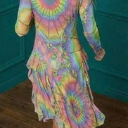 Tie-Dye Cotton Midi Dress - Radial Pastel Long Sleeve Boho Gown by Aesthetic Rebellion
