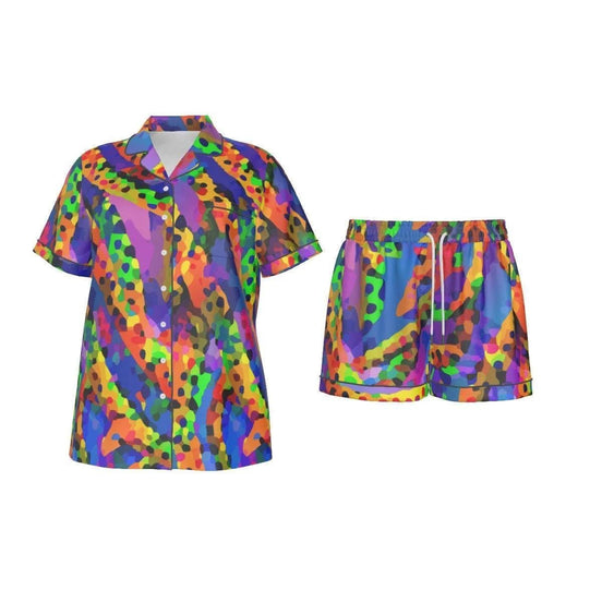 Vibrant Sunset Gradient Silk-Like Pajama Set - Luxury Summer Loungewear for Bold Comfort by Aesthetic Rebellion