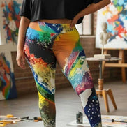 Abstract Expressionist Paint Splash Leggings - High-Waist Plus Size Tights for Bold Fitness by Aesthetic Rebellion