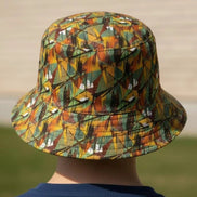 Nature Calls Abstract Leaf Bucket Hat - Earthy Autumn Print Sun Hat for Gorpcore Style by Aesthetic Rebellion