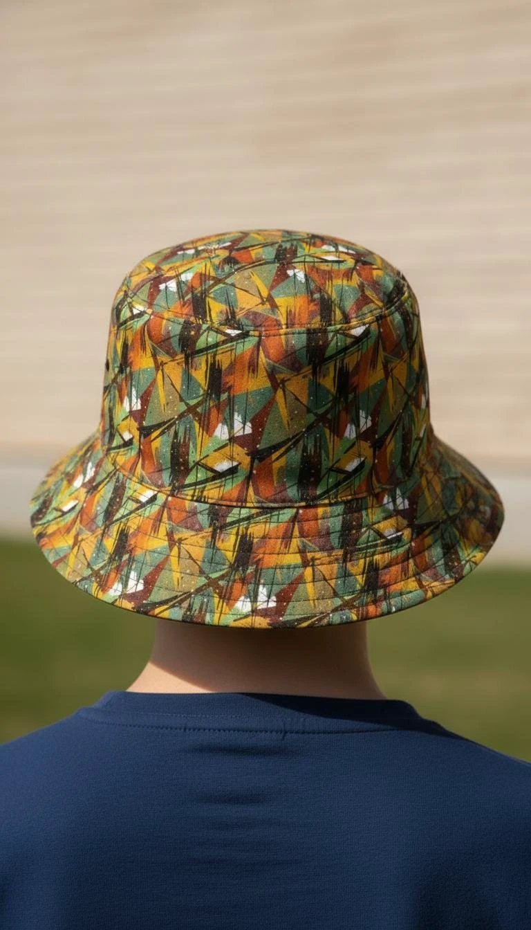 Nature Calls Abstract Leaf Bucket Hat - Earthy Autumn Print Sun Hat for Gorpcore Style by Aesthetic Rebellion