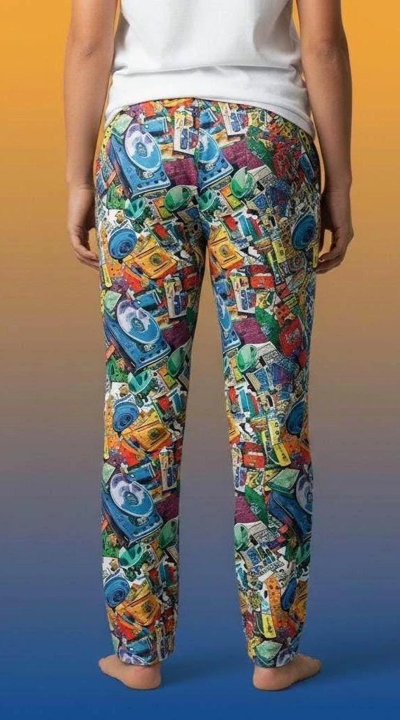 90s Mixtape Pajama Pants - Retro Music Lover Lounge Wear by Aesthetic Rebellion