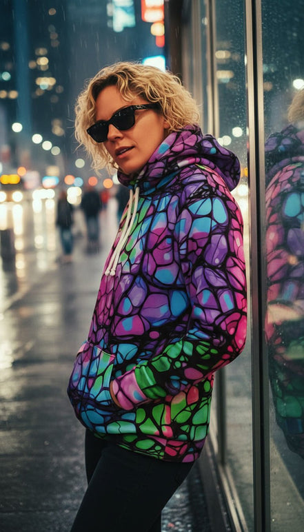 Plurrple AOP Pullover Hoodie – Bioluminescent Neural Web Streetwear