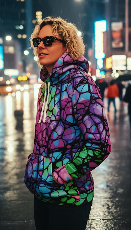 Plurrple AOP Pullover Hoodie – Bioluminescent Neural Web Streetwear