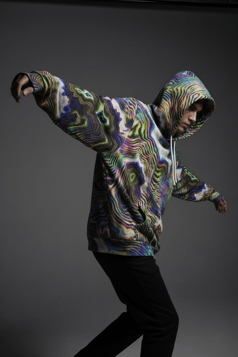Glitch Art AOP Pullover Hoodie — Mind Trip Psychedelic Swirl Streetwear For All Genders - Aesthetic Rebellion