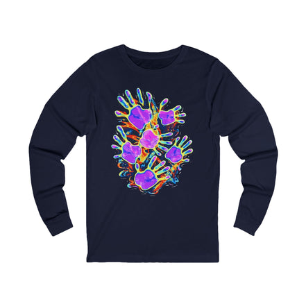 Graffiti Burst Long Sleeve Tee — Dark Jersey with Neon Street-Art Chest Hit, Understated Loud - Aesthetic Rebellion