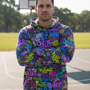 Graffiti Chaos Hoodie — Neon Street Art All - Over Print - Aesthetic Rebellion