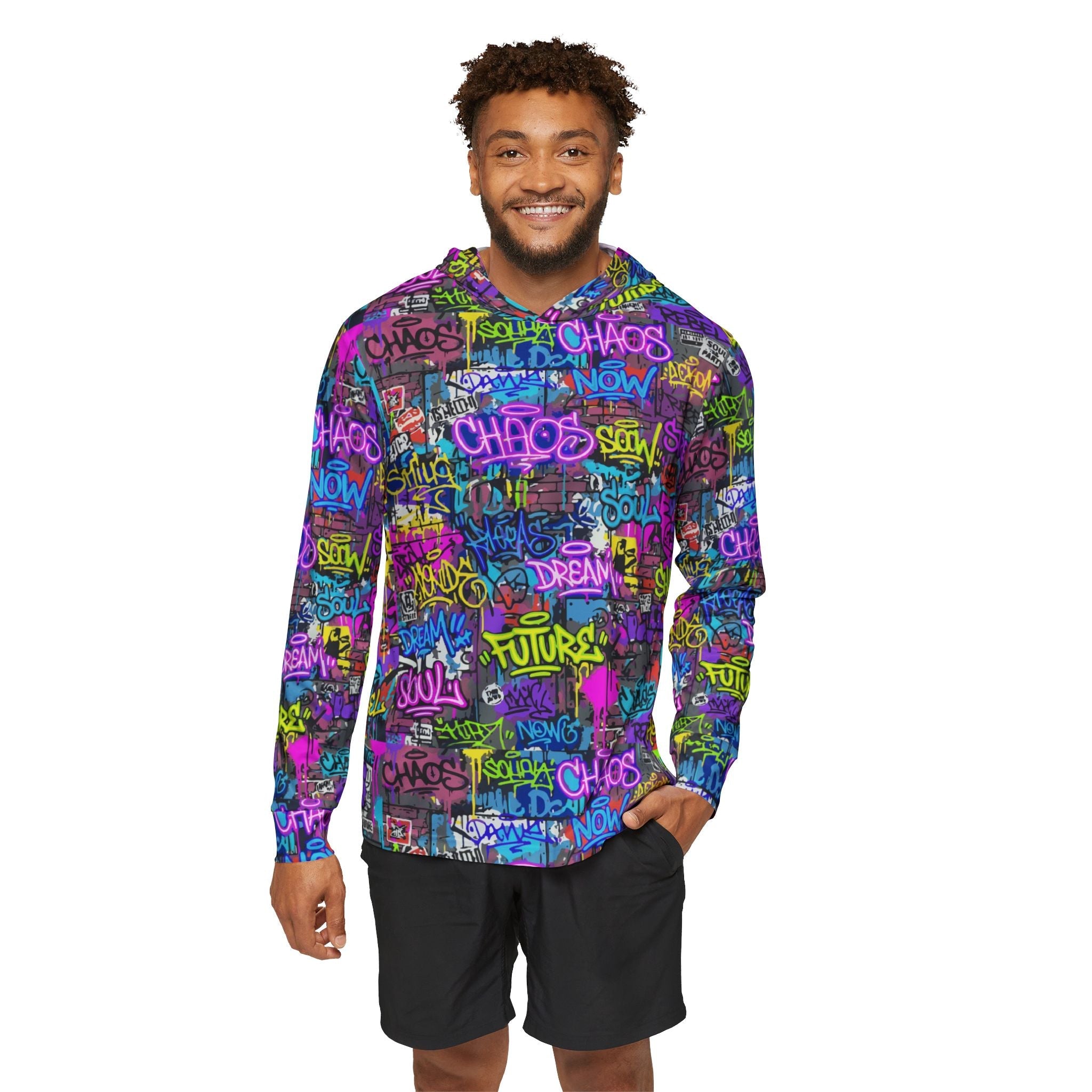 Graffiti Chaos Hoodie — Neon Street Art All - Over Print Warmup Hoodie - Aesthetic Rebellion