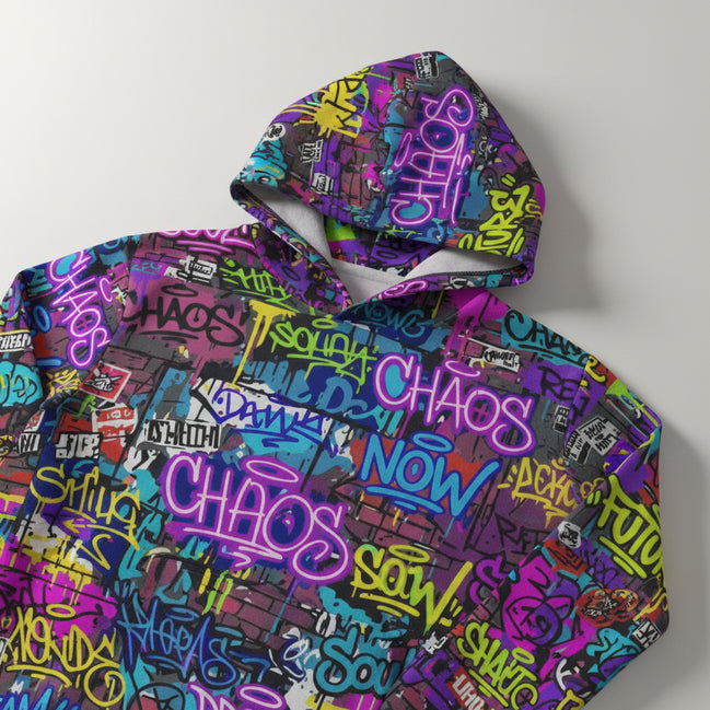 Graffiti Chaos Hoodie — Neon Street Art All - Over Print Warmup Hoodie - Aesthetic Rebellion