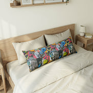 Graffiti Collage AOP Body Pillow — Graffiti-style street art print in vivid multicolor tones. Unisex home decor with dopamine dressing, eclectic maximalism, main character energy style. Aesthetic Rebellion.