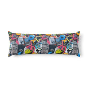 Graffiti Collage AOP Body Pillow — Graffiti-style street art print in vivid multicolor tones. Unisex home decor with dopamine dressing, eclectic maximalism, main character energy style. Aesthetic Rebellion.