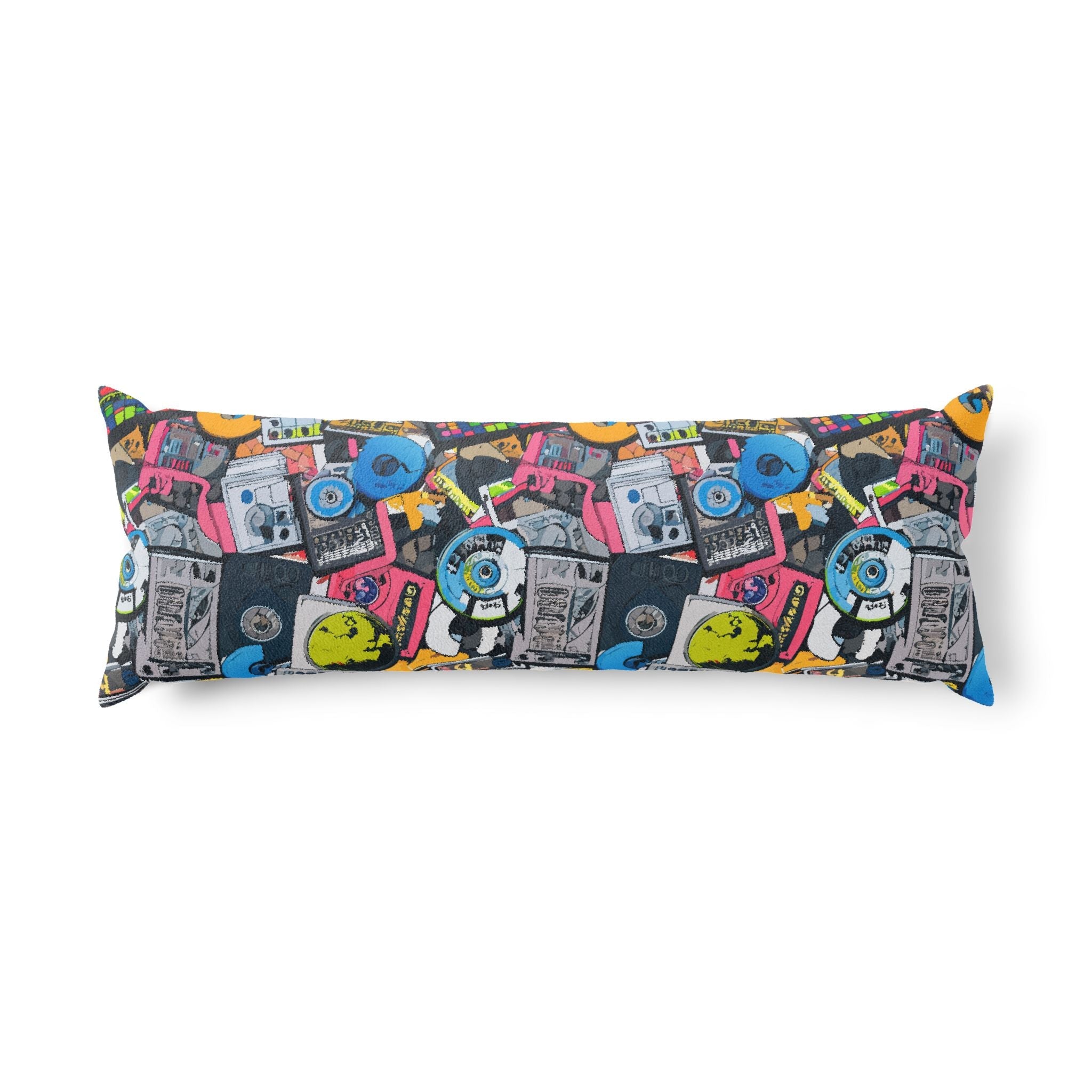 Graffiti Collage AOP Body Pillow — Graffiti-style street art print in vivid multicolor tones. Unisex home decor with dopamine dressing, eclectic maximalism, main character energy style. Aesthetic Rebellion.