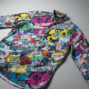 Graffiti Print Cotton Poplin Shirt for Creative Directors and — Graffiti-style street art print in vivid multicolor tones. Men's button-up shirt with dopamine dressing, wearable art movement, eclectic maximalism style. Aesthetic Rebellion.