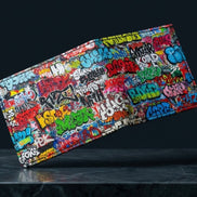 Graffiti Tag Wall Leather Wallet for Streetwear Collectors — Urban Spray-Paint AOP Bifold, Handmade to Order - Aesthetic Rebellion
