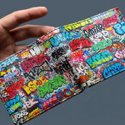Graffiti Tag Wall Leather Wallet for Streetwear Collectors — Urban Spray-Paint AOP Bifold, Handmade to Order - Aesthetic Rebellion