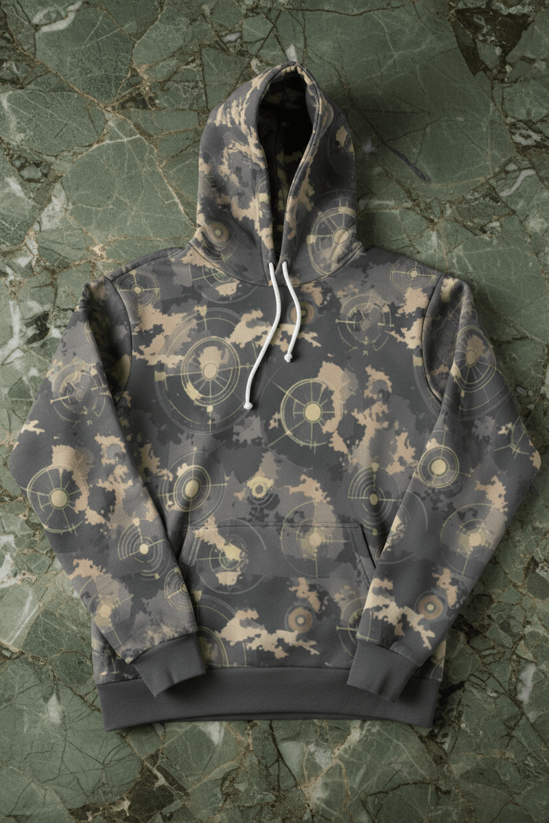 Bone Splatter Camo Fleece-Lined Hoodie for Grunge Streetwear Heads — Muted Sage AOP Winter Pullover