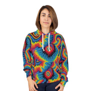 Inferno Vortex Tie-Dye AOP Hoodie for Psychedelic Streetwear Collectors — Hand-dyed spiral tie-dye pattern in rainbow tones. Unisex hoodie with art kid fashion, main character energy, hyperpop streetwear style. Aesthetic Rebellion.