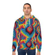 Inferno Vortex Tie-Dye AOP Hoodie for Psychedelic Streetwear Collectors — Hand-dyed spiral tie-dye pattern in rainbow tones. Unisex hoodie with art kid fashion, main character energy, hyperpop streetwear style. Aesthetic Rebellion.