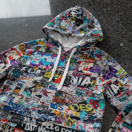 Kids Graffiti Hoodie | All - Over Print Sublimated Pullover - Aesthetic Rebellion