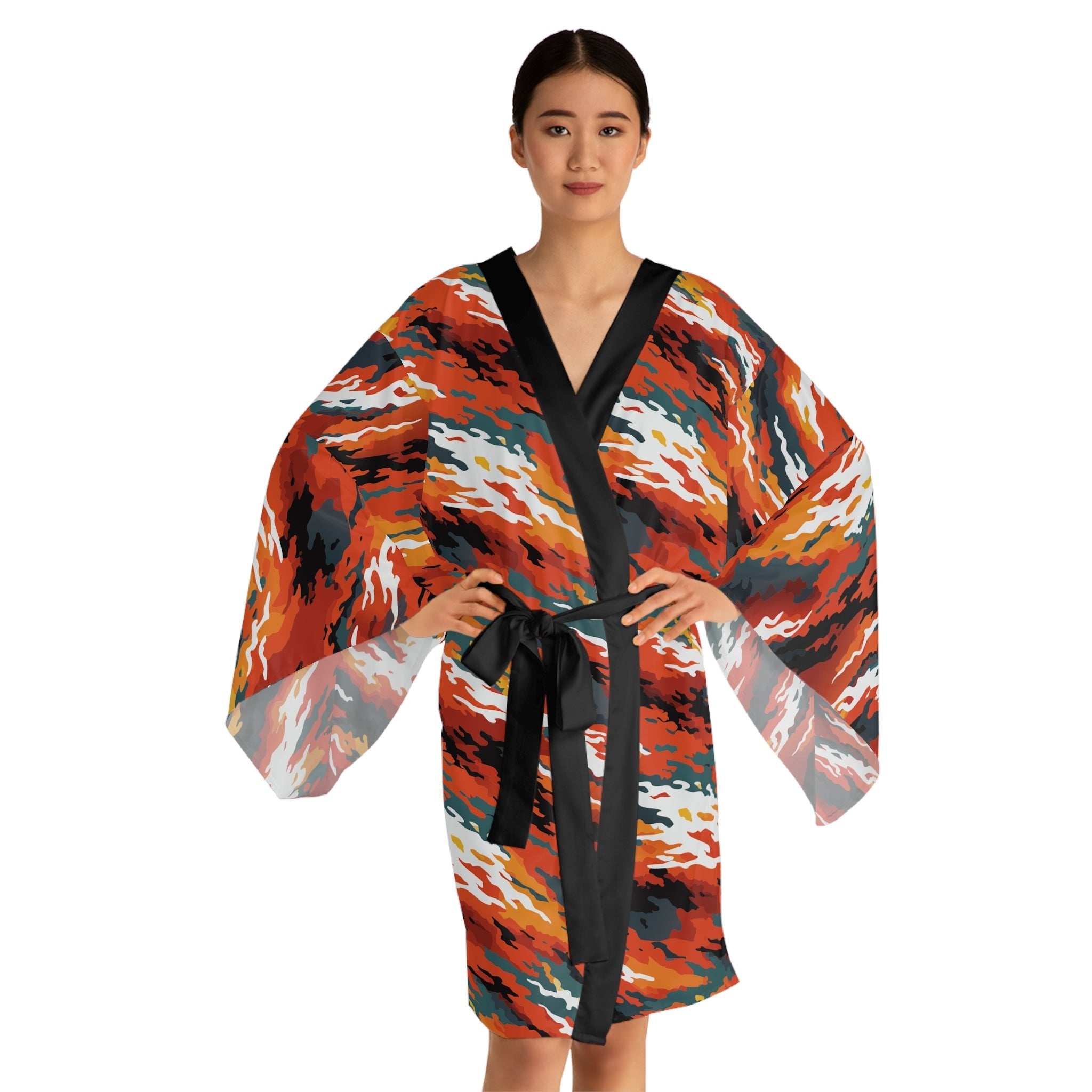 Long Sleeve AOP Kimono Robe for Maximalist Home Dressers — Bold All-Over Print Women's Duster Robe, Gallery Lounge Statement - Aesthetic Rebellion