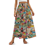Maximalist AOP High-Waist Midi Dress — All-over print in red tones. Women's midi dress with weird girl aesthetic, wearable art movement, dopamine dressing style. Aesthetic Rebellion.