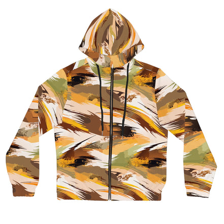 Maximalist Fall Zip Hoodie for Aesthetic Dressers — Abstract Autumn Brushstroke AOP, Earthy Statement Outerwear, Cozy Art-Forward Streetwear - Aesthetic Rebellion