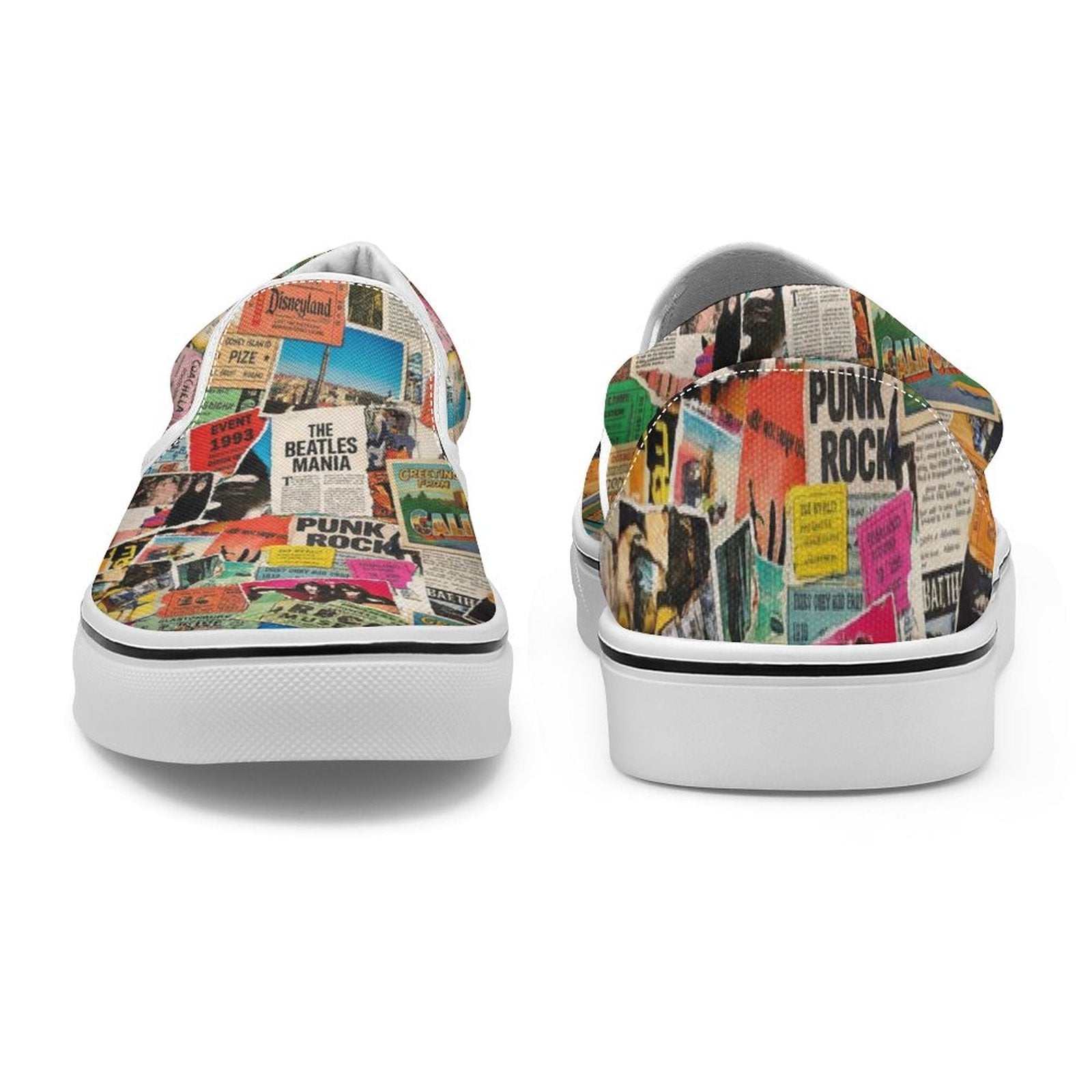 Maximalist Slip-On Shoes for Art-First Dressers — All-over print in vivid multicolor tones. Women's slip-on shoes with weird girl aesthetic, wearable art movement, dopamine dressing style. Aesthetic Rebellion.