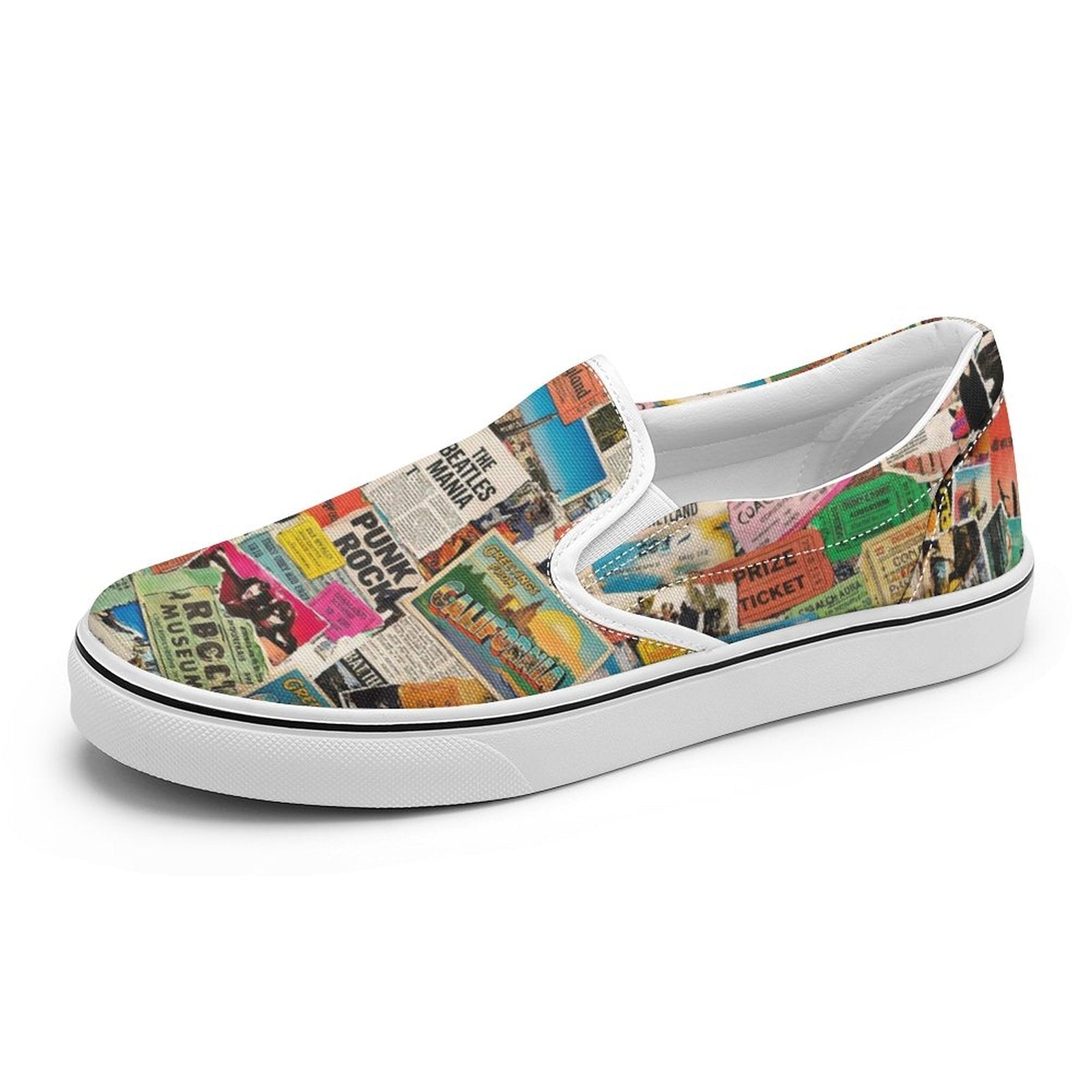 Maximalist Slip-On Shoes for Art-First Dressers — All-over print in vivid multicolor tones. Women's slip-on shoes with weird girl aesthetic, wearable art movement, dopamine dressing style. Aesthetic Rebellion.