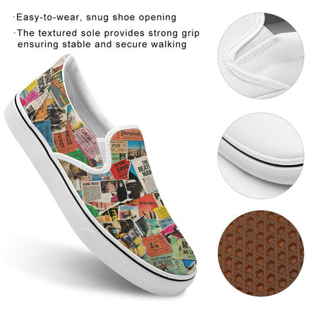 Maximalist Slip-On Shoes for Art-First Dressers — All-over print in vivid multicolor tones. Women's slip-on shoes with weird girl aesthetic, wearable art movement, dopamine dressing style. Aesthetic Rebellion.