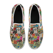 Maximalist Slip-On Shoes for Art-First Dressers — All-over print in vivid multicolor tones. Women's slip-on shoes with weird girl aesthetic, wearable art movement, dopamine dressing style. Aesthetic Rebellion.