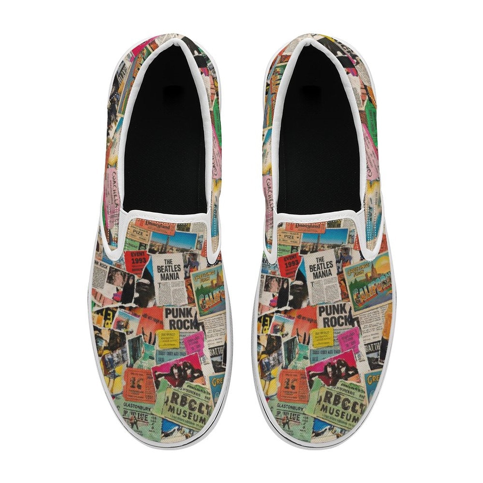 Maximalist Slip-On Shoes for Art-First Dressers — All-over print in vivid multicolor tones. Women's slip-on shoes with weird girl aesthetic, wearable art movement, dopamine dressing style. Aesthetic Rebellion.
