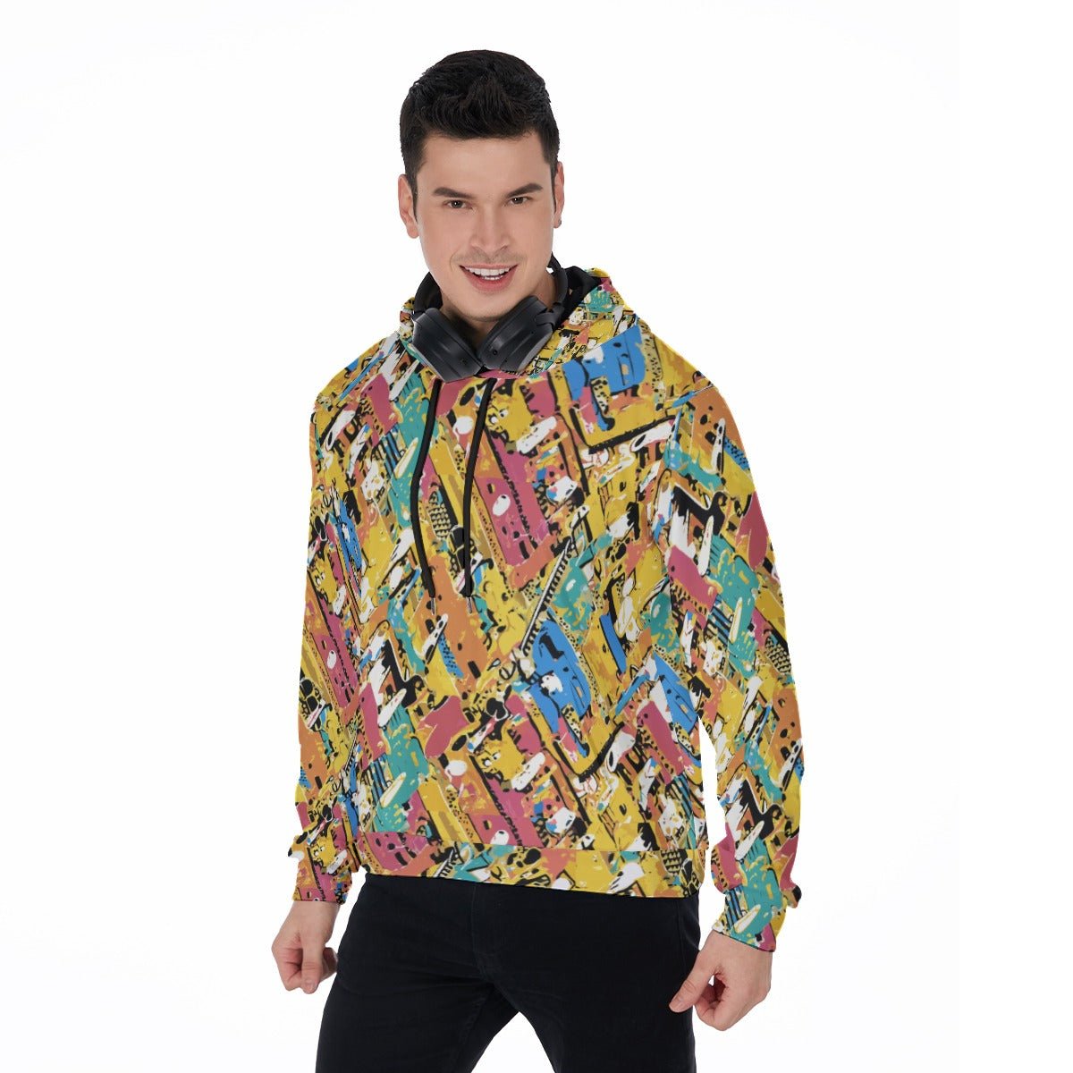 Maximalist Zip-Up Hoodie for Nostalgia-Core Dressers — Geometric vector art print in vivid multicolor tones. Women's zip-up hoodie with art kid fashion, main character energy, hyperpop streetwear style. Aesthetic Rebellion.