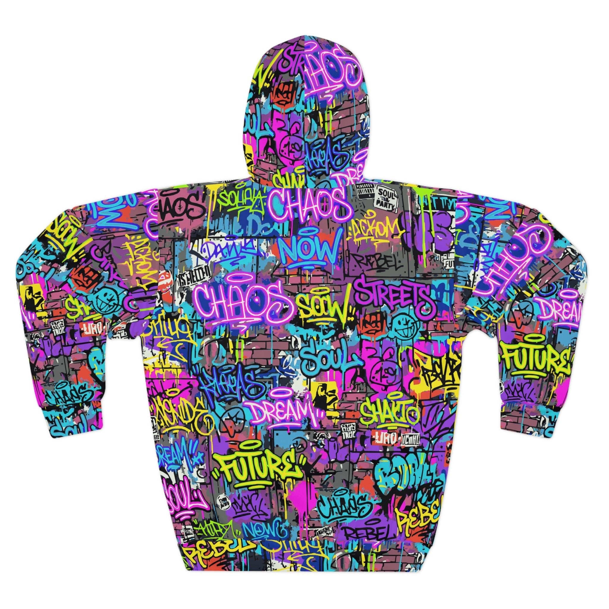Men's All-Over Graffiti AOP Pullover Hoodie for Street Art Collectors — Bold Medium-Weight Comfort Fit, Assembled in USA - Aesthetic Rebellion