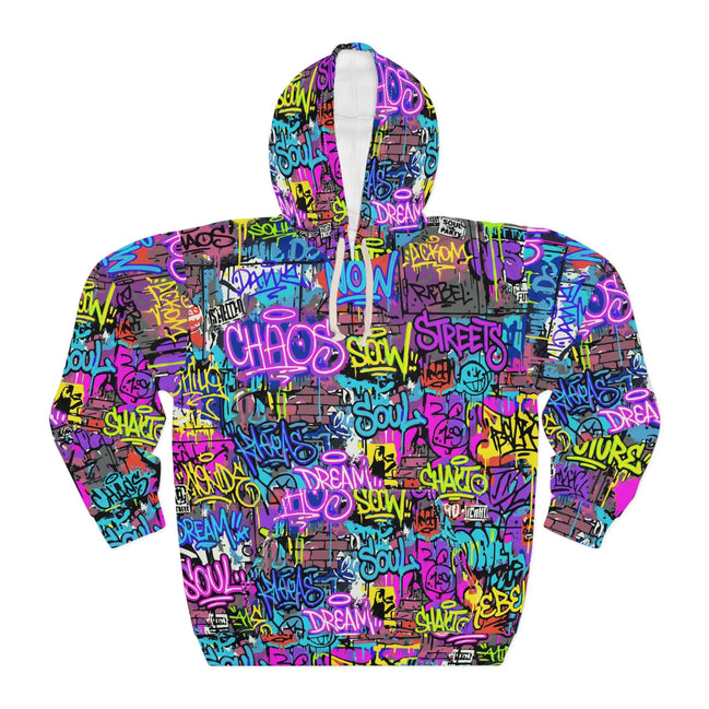 Men's All-Over Graffiti AOP Pullover Hoodie for Street Art Collectors — Bold Medium-Weight Comfort Fit, Assembled in USA - Aesthetic Rebellion