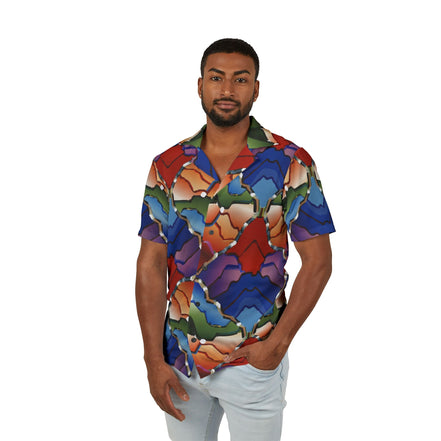 Men's AOP Hawaiian Camp Shirt for Bold Summer Maximalists — All-Over Print Streetwear Button-Up, Festival Resort Statement Top, Assembled in USA - Aesthetic Rebellion