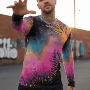 Men's Henley Shirt – Pink Black Liquid Grunge Art Long Sleeve Streetwear Aesthetic Rebellion