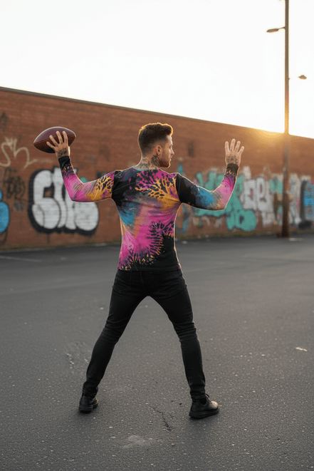 Men's Henley Shirt – Pink Black Liquid Grunge Art Long Sleeve Streetwear Aesthetic Rebellion