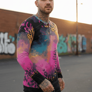 Men's Henley Shirt – Pink Black Liquid Grunge Art Long Sleeve Streetwear Aesthetic Rebellion