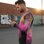 Men's Henley Shirt – Pink Black Liquid Grunge Art Long Sleeve Streetwear Aesthetic Rebellion