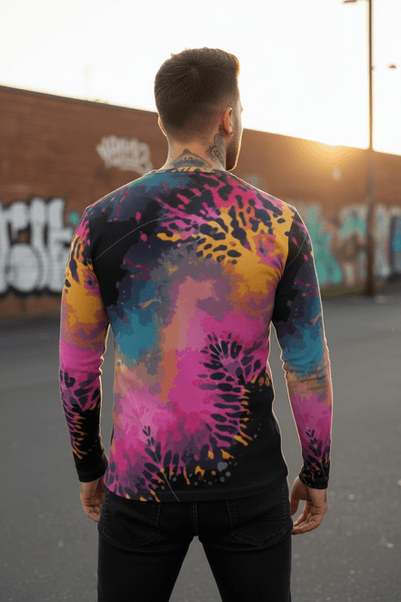 Men's Henley Shirt – Pink Black Liquid Grunge Art Long Sleeve Streetwear Aesthetic Rebellion