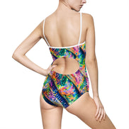Mermaid Scale One-Piece Swimsuit — All-over print in iridescent tones. Women's swimsuit with chromatic therapy, dopamine dressing, festival core 2026 style. Aesthetic Rebellion.